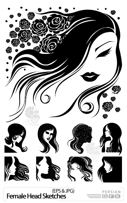 مجموعه وکتور های جذاب با طرح دختر - Female Head Sketches