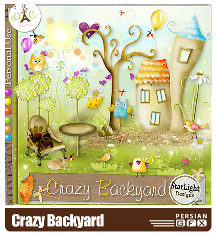 کلیپ آرت تصویر سازی هنری، درخت، گل، پرنده - Crazy Backyard