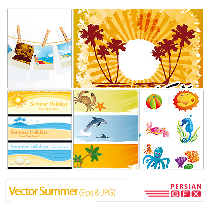 تصاویر وکتور تابستان، خورشید، تزیینی، رنگی - Vector Summer