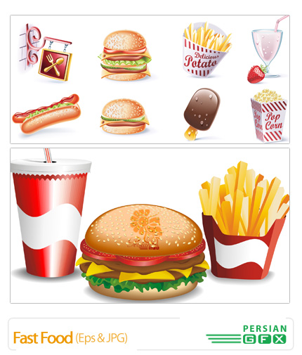دانلود وکتور غذا، نوشیدنی، ساندویچ - Fast Food