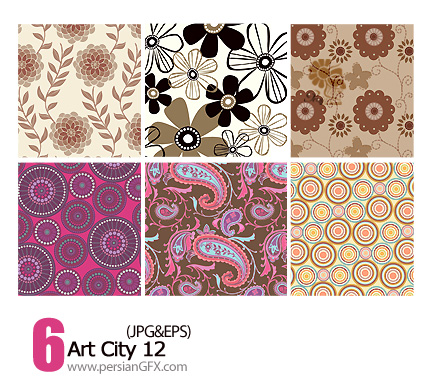 دانلود پترن های تزیینی وکتور، گلدار، کاغذ کادو شماره یازده - Art City 12