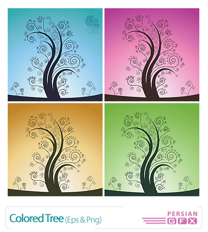 دانلود وکتور درخت، بک گراند رنگین - Colored Tree