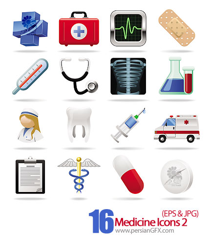 دانلود آیکون های وکتور پزشکی، تجهیزات پزشکی - Medicine Icons 02    