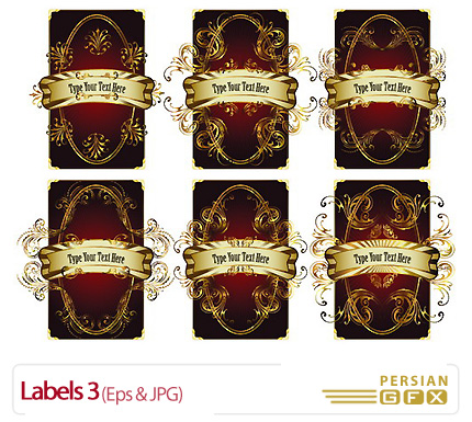 دانلود وکتور لیبل طلایی وقرمز رنگ - Labels 03
