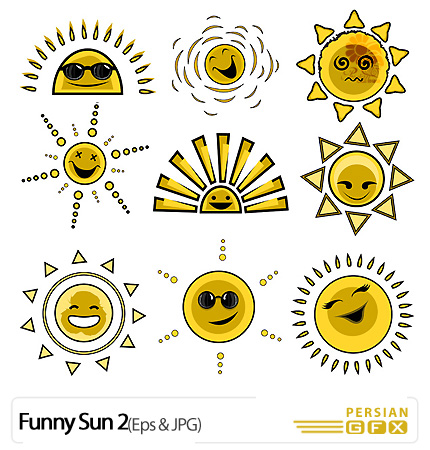 دانلود وکتور فانتزی خورشید، طلایی - Funny Sun 02  