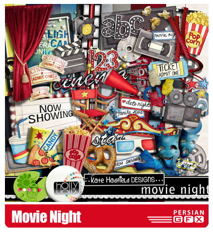 دانلود کلیپ آرت سینما در شب، بافت،عناصر تزیئنی، حروف و اعداد لاتین - Movie Night