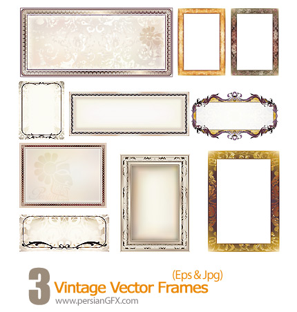 دانلود فریم وکتور با بافت کثیف - Vintage Vector Frames  