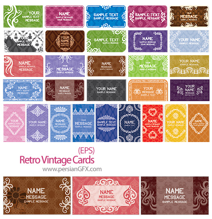 دانلود کارت ویزیت تجاری با بافت کثیف - Retro Vintage Cards