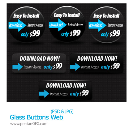 دانلود تصویر لایه باز دکمه شیشه ای وب - Glass Buttons Web   