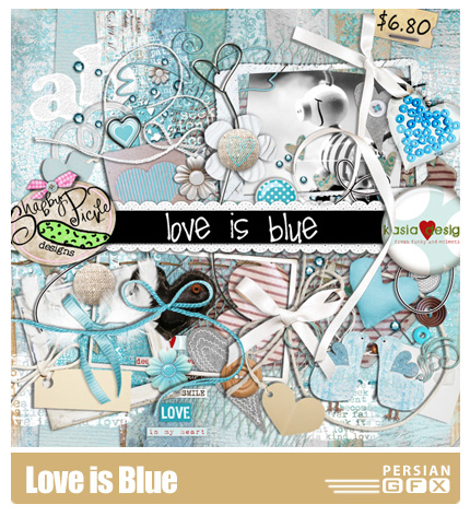 دانلود کلیپ آرت تزیینی آبی رنگ، عناصر طراحی، بافت، حروف - Love is Blue