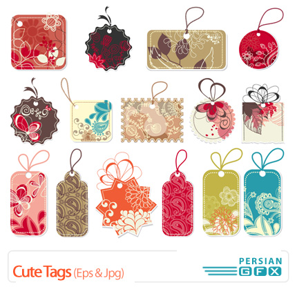 دانلود وکتورهای برچسب گل دار - Cute Tags