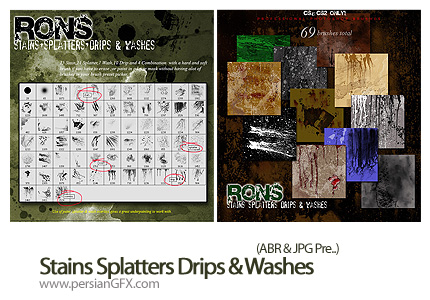 دانلود براش لکه های پاشیده شده آب - Stains Splatters Drips & Washes