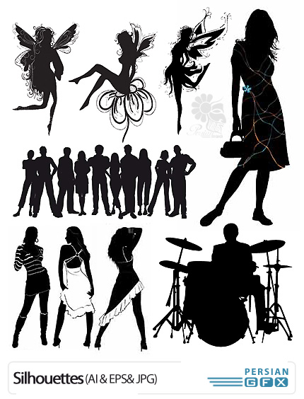 دانلود تصاویر وکتور شاتراستوک سایه های متنوع مرد و زن - ShutterStock Silhouettes