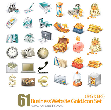 دانلود آیکون های متنوع کسب و کار طلایی  - Business Website Gold Icon Set