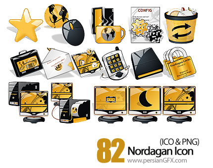 دانلود آیکون های متنوع سیاه و طلایی - Nordagan Icon