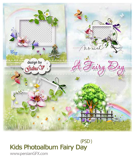 دانلود تصاویر لایه باز آلبوم عکس بچه ها - Kids Photo album Fairy Day  