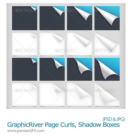 دانلود تصاویر لایه باز فرم های آماده کاغذ لبه تا شده، سایه کاغذ گرفیک ریور - GraphicRiver Page Curls, Shadow Boxes, Image Sliders Elements