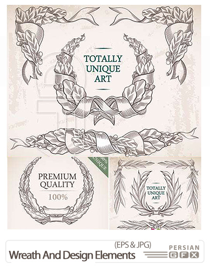 دانلود تصاویر وکتور تزئینی تاج های گل - Wreath And Design Elements Vector 