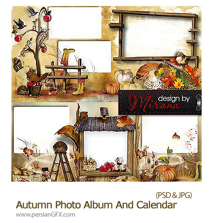 دانلود تصاویر لایه باز آلبوم پاییزی عکس بچه ها - Autumn Photo Album And Calendar