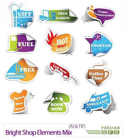 دانلود تصاویر وکتور عناصر متنوع فروشگاه - Bright Shop Elements Mix