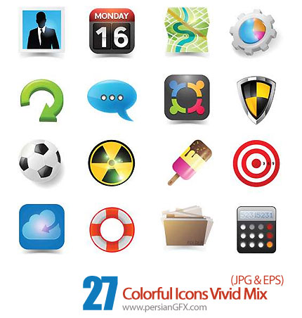 دانلود آیکون های وکتور رنگارنگ - Colorful Icons Vivid Mix
