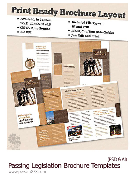 دانلود تصاویر لایه باز قالب های آماده بروشور قانون - Passing Legislation Brochure Templates