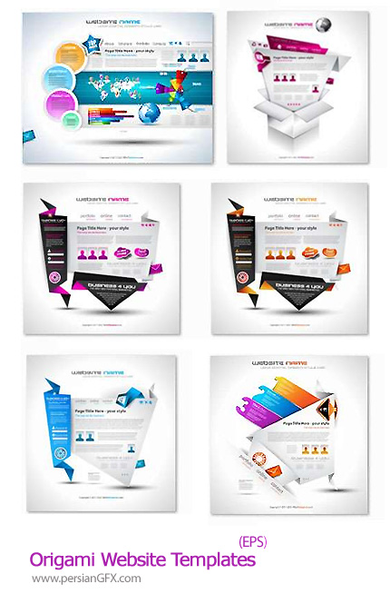دانلود تصاویر وکتور قالب های اوریگامی برای وب سایت - Origami Website Templates 25 EPS Vector Stock