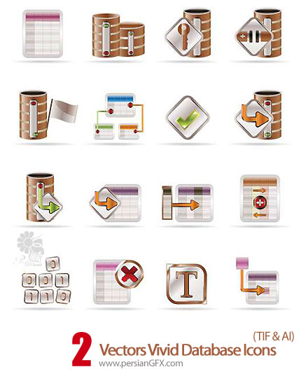 دانلود آیکون های وکتور پایگاههای داده - Vectors Vivid Database Icons