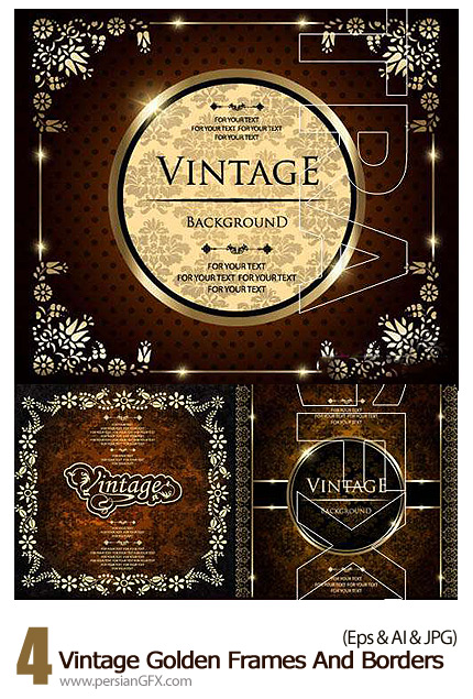  دانلود فریم و حاشیه های گلدار طلایی - Vintage Golden Frames And Borders