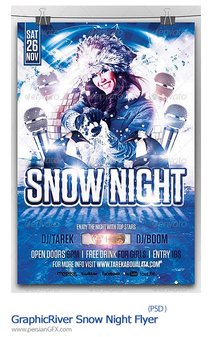 دانلود تصاویر لایه باز بروشور مهمانی در شب برفی گرافیک ریور - GraphicRiver Snow Night Flyer
