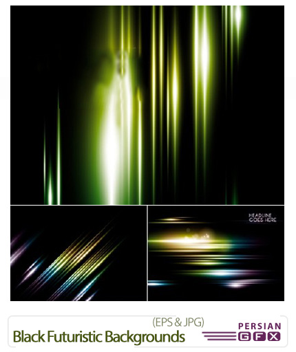 دانلود تصاویر وکتور پس زمینه های سیاه با هاله های رنگی - Black Futuristic Backgrounds Vector