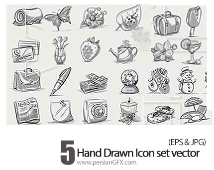 دانلود آیکون های متنوع نقاشی دستی - Hand Drawn Icon set vector
