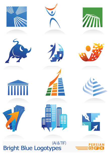 دانلود تصاویر لوگوهای ساختمانی آبی - Bright Blue Logotypes