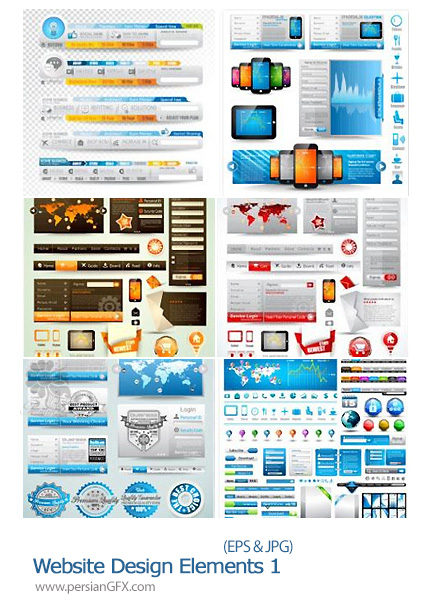 دانلود تصاویر وکتور قالب های متنوع برای وب سایت - Website Design Elements 01
