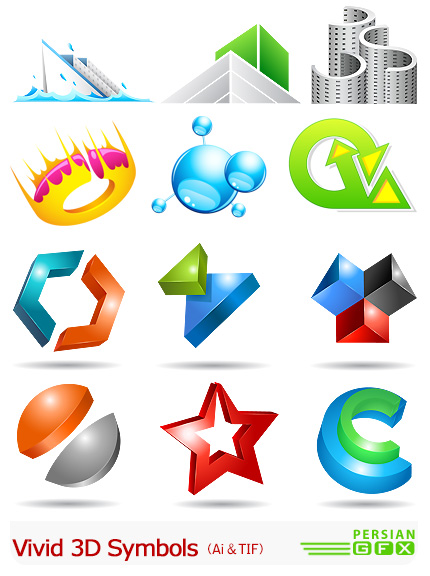 دانلود تصاویر لوگوهای اشکال سه بعدی رنگارنگ - Vivid 3D Symbols 