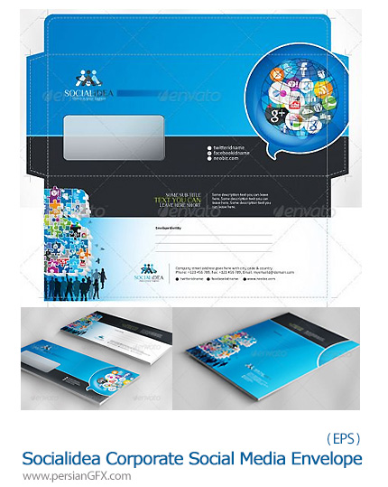 دانلود تصاویر وکتور قالب آماده پاکت های رسانه های اجتماعی از گرافیک ریور - GraphicRiver Socialidea Corporate Social Media Envelope