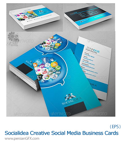 دانلود تصاویر وکتور بروشورهای تبلیغاتی رسانه های اجتماعی از گرافیک ریور - GraphicRiver Socialidea Creative Social Media Business Cards