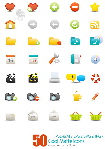 دانلود تصاویر آیکون متنوع - 50 Cool Matte Icons 
