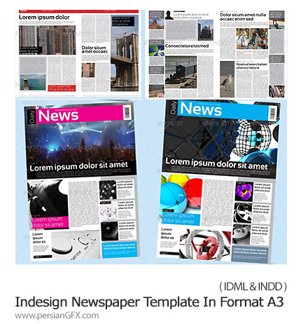 دانلود تصاویر ایندیزاین قالب های آماده روزنامه از گرافیک ریور - GraphicRiver Indesign Newspaper Template In Format A3