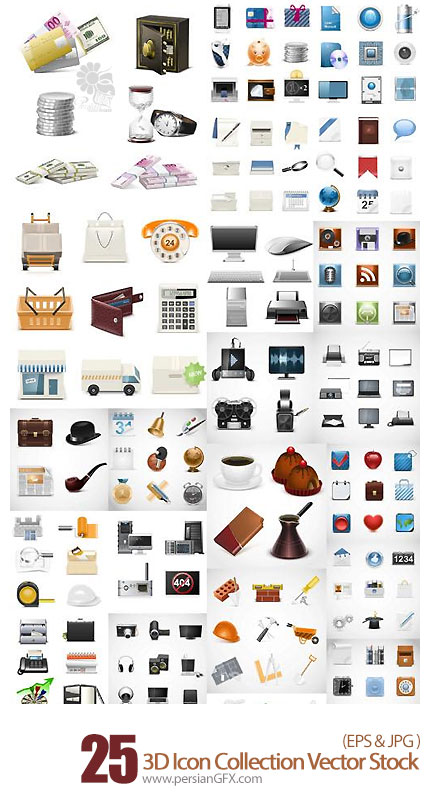 دانلود تصاویر آیکون سه بعدی متنوع - 3D Icon Collection 25 EPS Vector Stock