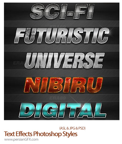 مجموعه استایل با افکت های متنوع - 5 Sci Fi Text Effects Photoshop Styles 