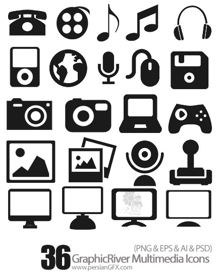 دانلود تصاویر آیکون های چندرسانه ای از گرافیک ریور - GraphicRiver Multimedia Icons