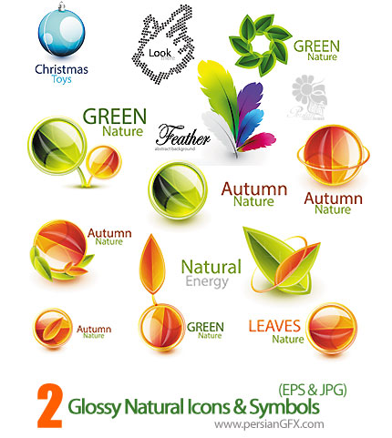 دانلود تصاویر وکتور آیکون های طبیعی براق - Glossy Natural Icons & Symbols Vector