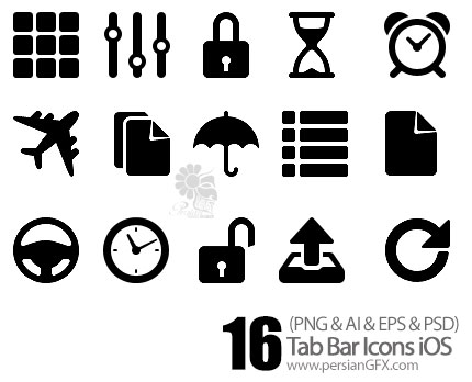 دانلود تصاویر آیکون های متنوع کامپیوتر مناسب برای برنامه نویسان - Tab Bar Icons iOS