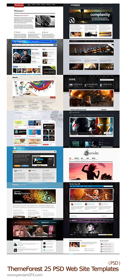 دانلود تصاویر لایه باز قالب های آماده وب از تم فورست - ThemeForest 25 PSD Web Site Templates