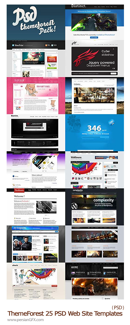 دانلود تصاویر لایه باز قالب های آماده وب از تم فورست - ThemeForest 25 PSD Web Site Templates 