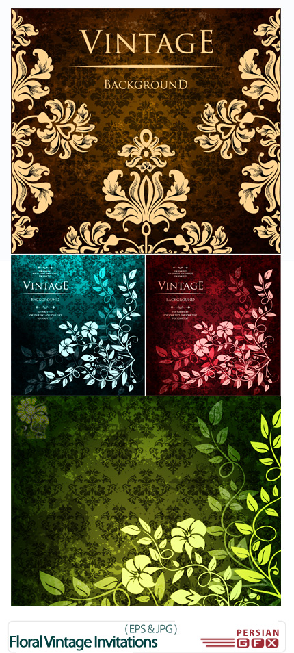 دانلود تصاویر وکتور کارت های دعوت گلدار - Floral vintage invitations