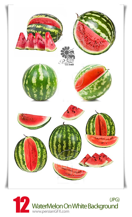 دانلود تصاویر با کیفیت هندوانه در پس زمینه سفید - WaterMelon On White Background Stock photo