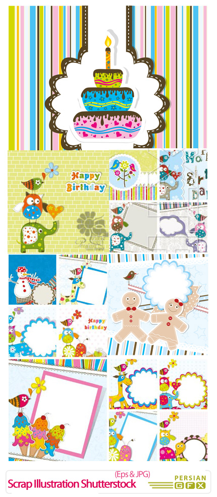 دانلود تصاویر وکتور فریم های کودکانه برای تولد - Scrap Illustration Shutterstock