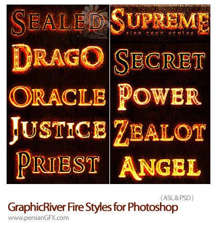 دانلود استایل افکت آتشین از گرافیک ریور - GraphicRiver Fire Styles for Photoshop
